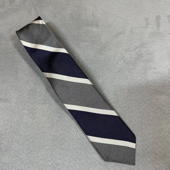 J. Crew Handmade Tie Diagonal Stripe Navy Blue Gray White Preppy Classic - Picture 1 of 6